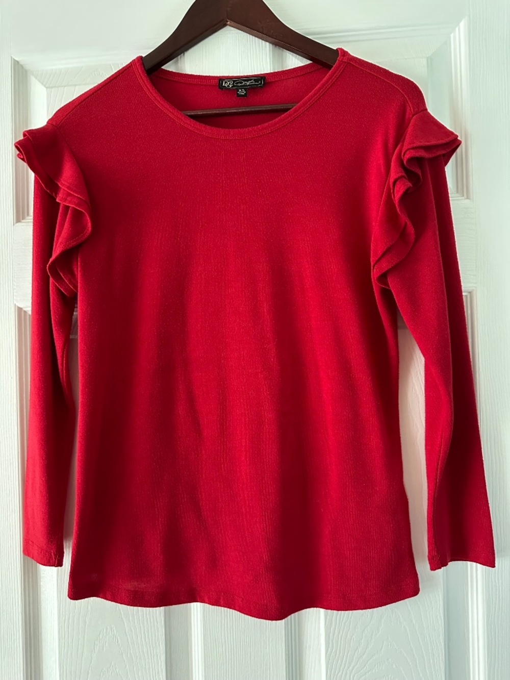 DG2 by Diane Gilman Red Ruffle Sleeves Lightweight Sweater Size XS EUC